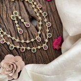 Elegant 2 Layer Red Green AD Stone Short Neckpiece-Tear drop-G12832